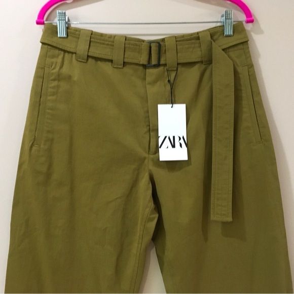 Zara ZW Collection Belted Wide Leg Pants Khaki - Picture 5 of 10